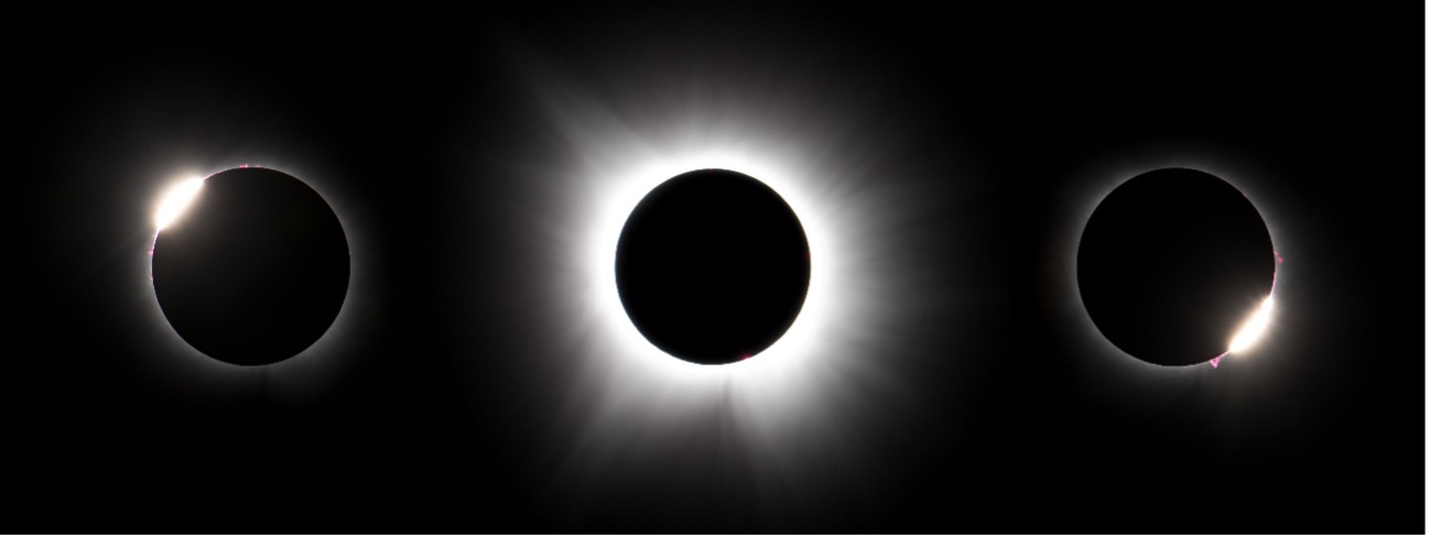 photo showing the diamond rings and totality of the solar eclipse