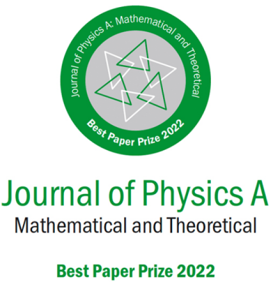 Best Paper Prize 2022 from the Journal of Physics A 